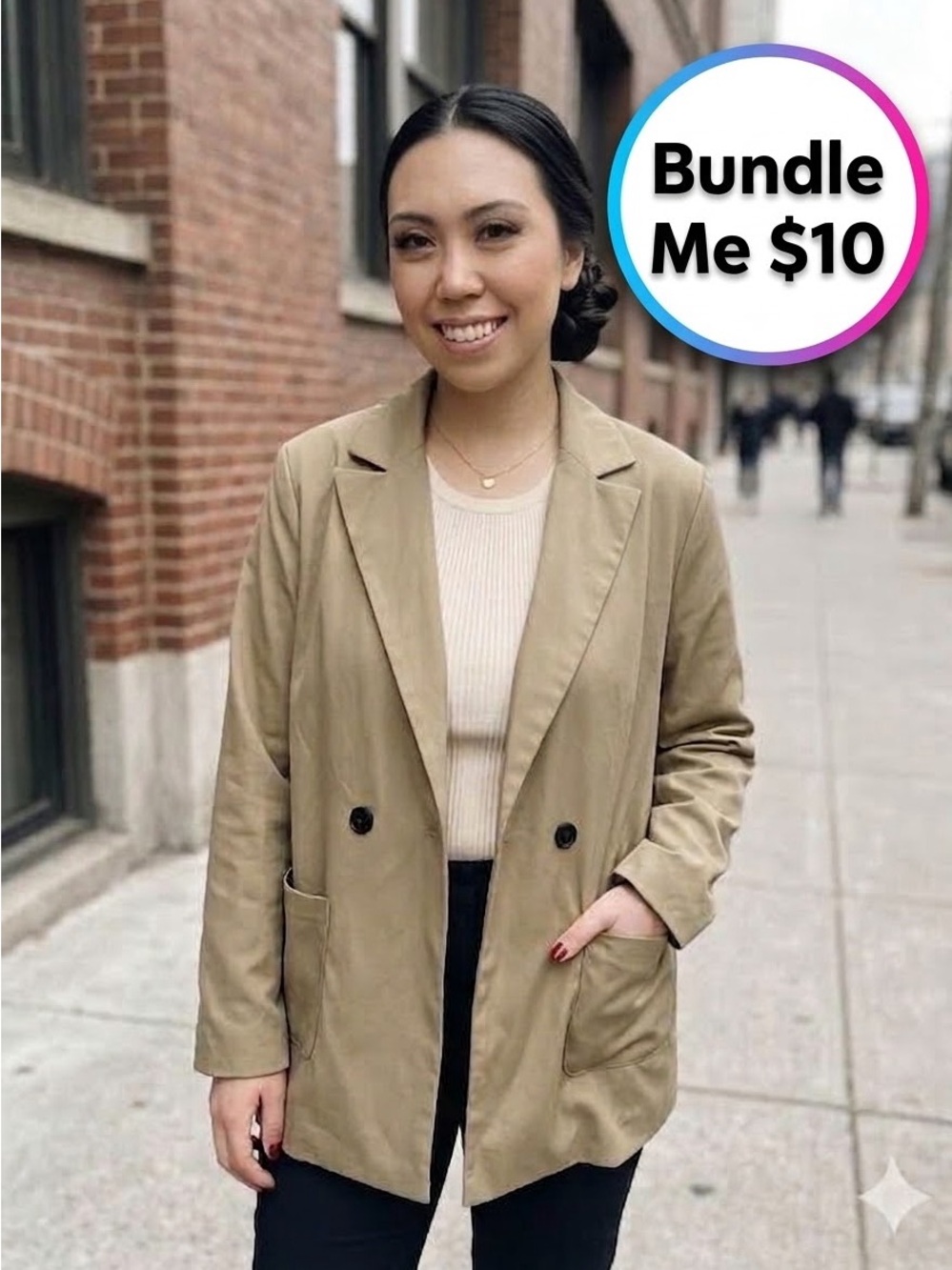 Source Unknown- Tan Oversized Double-Breasted Lightweight Blazer Size L